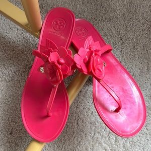 Tory Burch hot pink jelly sandals with flower